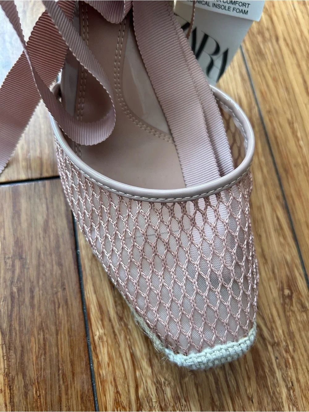 Zara Pink Lace-Up Espadrille Wedge
